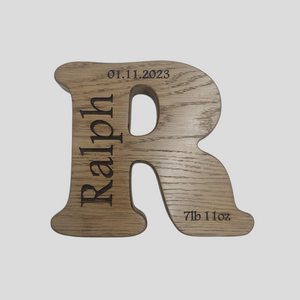 Single Oak Letter Personalised Christening, Birthday for Children