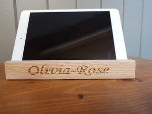 iPad/Tablet/Mobile phone holder stand Personalised Oak wood desk